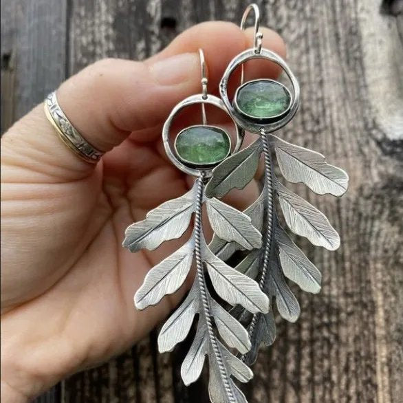 Vintage Leaf Green Stone Earrings
