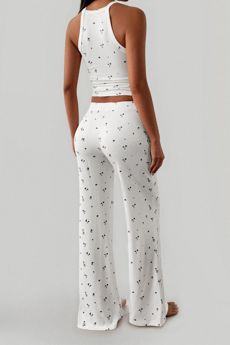 Print Spaghetti Strap Top Straight Leg Pants Set