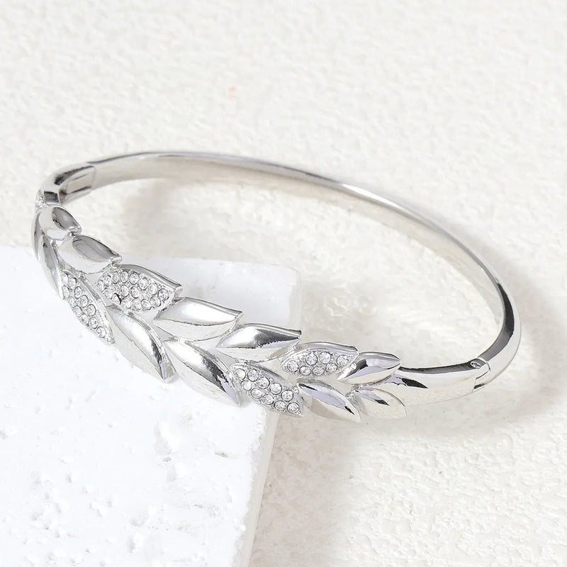 Vintage Silver Crystal Leaf Bangle