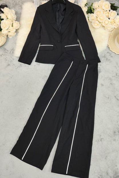 Contrast Color Relaxed Fit Blazer Pants Set