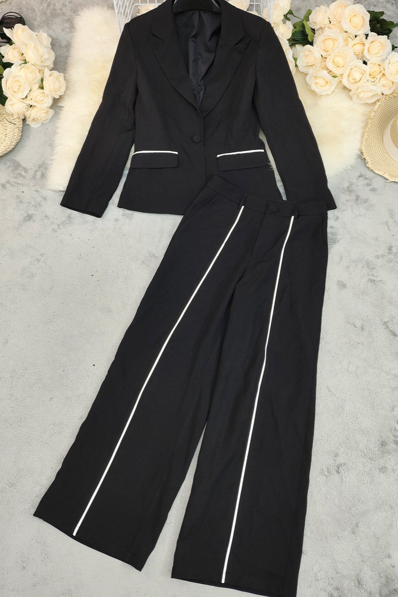 Contrast Color Relaxed Fit Blazer Pants Set