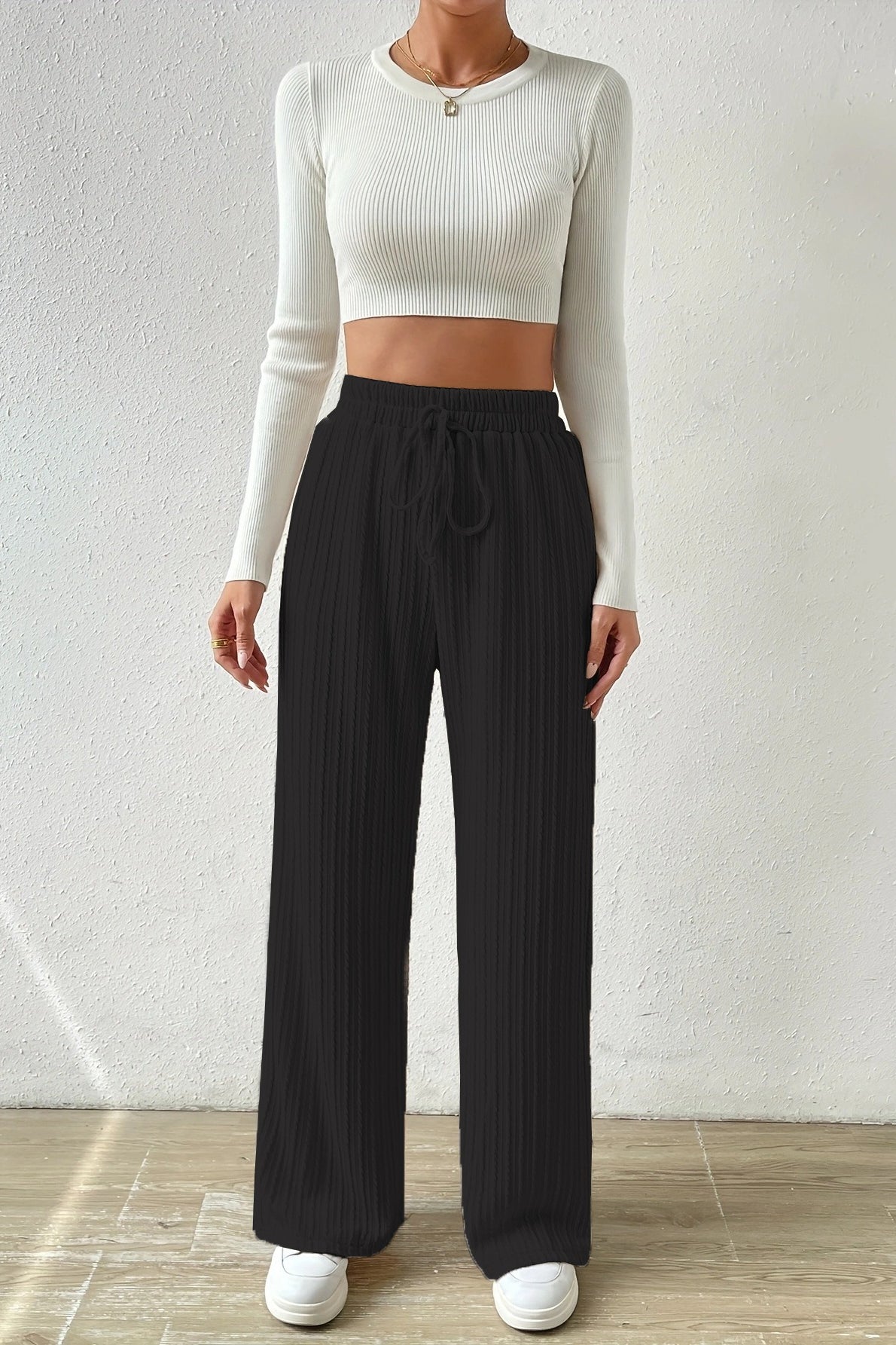 Elastic High Waist Straight Leg Knit Pants