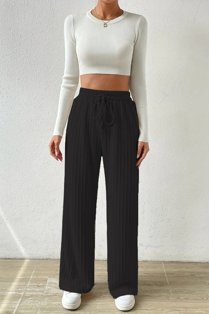 Elastic High Waist Straight Leg Knit Pants