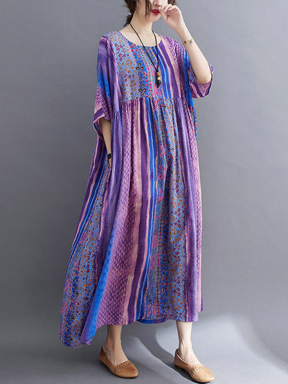 Side Pocket Striped Printed Midi Dress