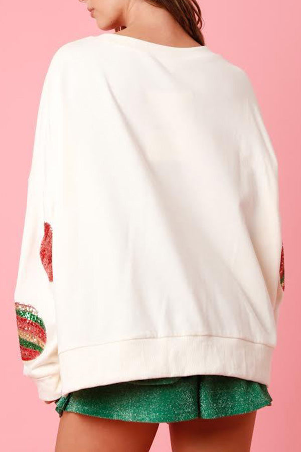 Christmas Egg Sequined Long Sleeve Sweatshirt