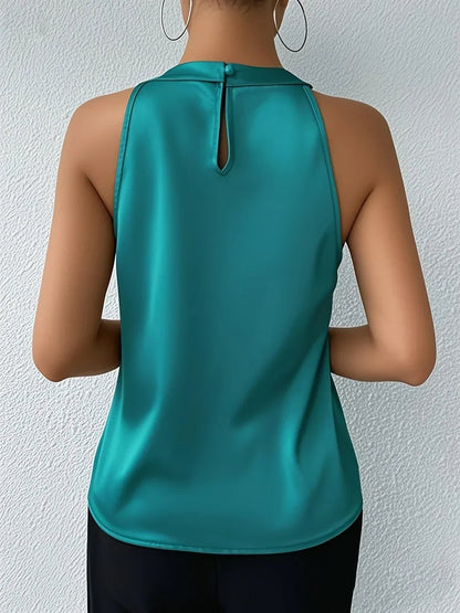 Avielle Halter Neck Blouse — Sleeveless Satin Finish Top for