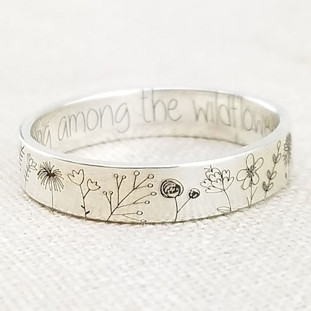 Wildflower Engraved Silver Band
