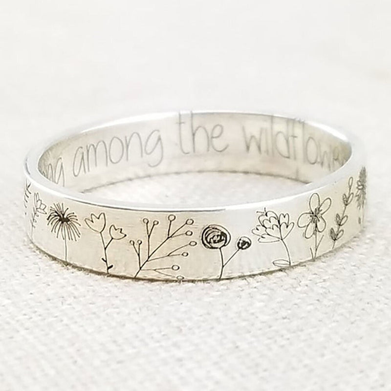 Wildflower Engraved Silver Band