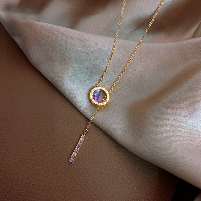 Roman Necklace With Purple Zirconia In Gold