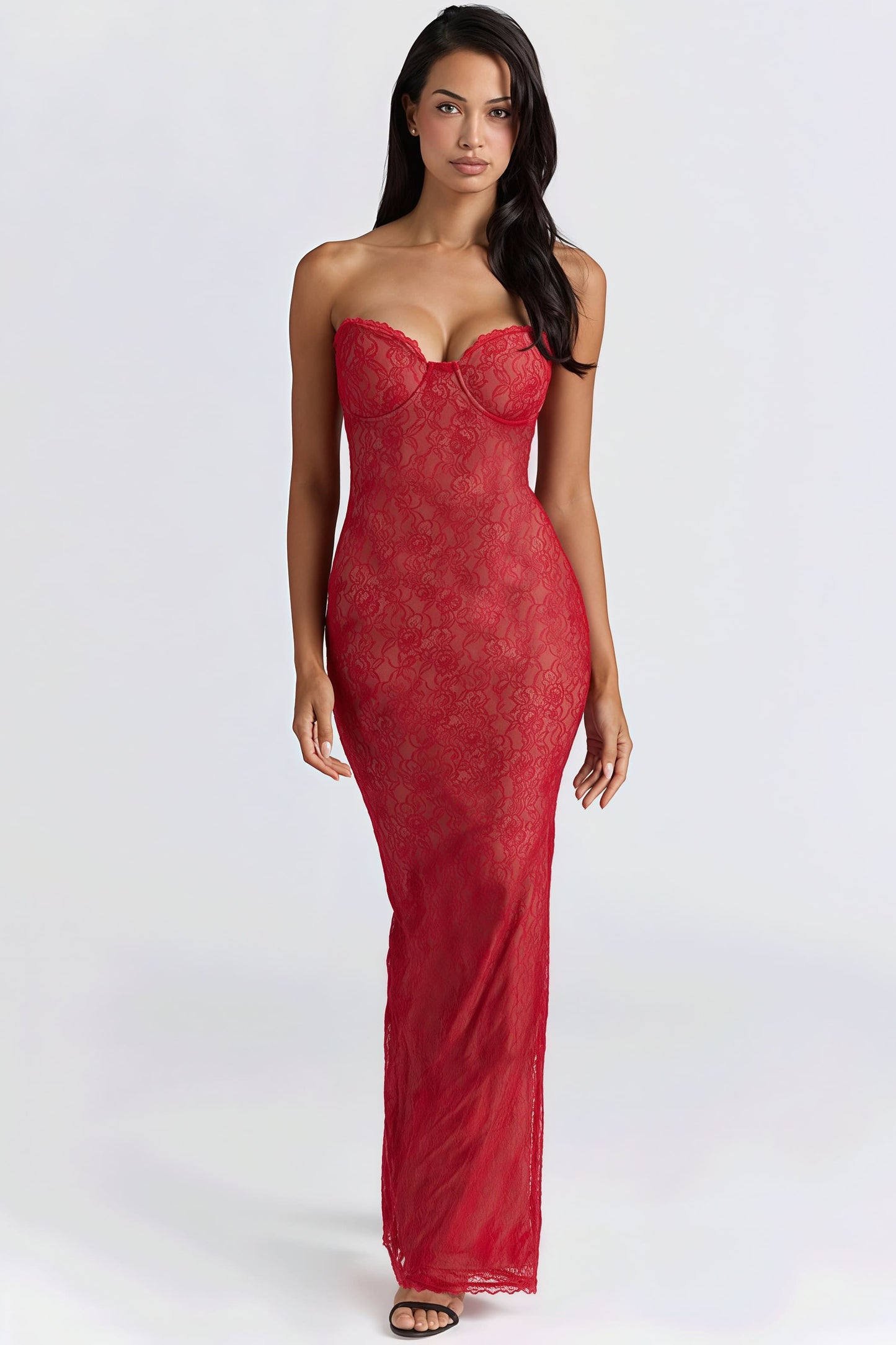 Lace Sheer Shawl Bandeau Maxi Dress
