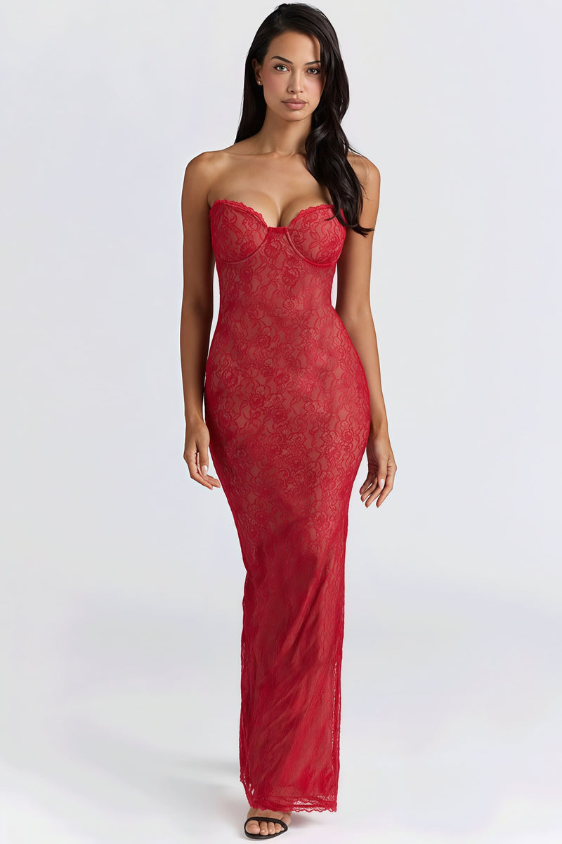 Lace Sheer Shawl Bandeau Maxi Dress