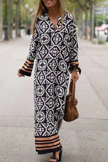 Basically Perfect Geometry Printed Long Sleeve Maxi Dress