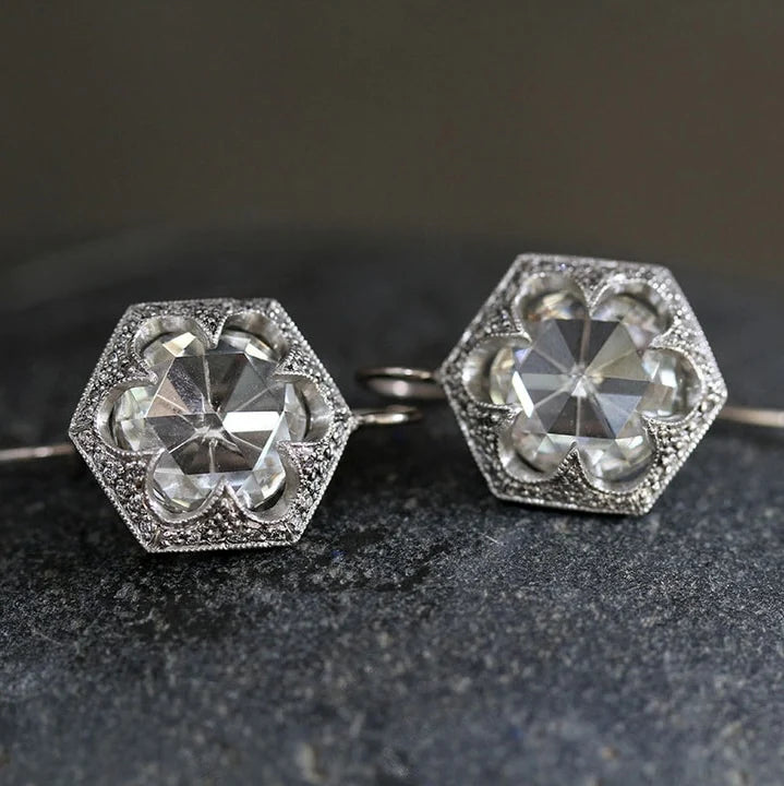 White Rounded Glass Earrings