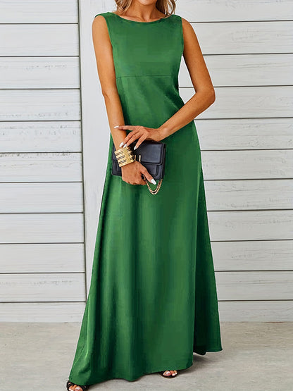 A-line Loose Color Round-neck Maxi Dresses