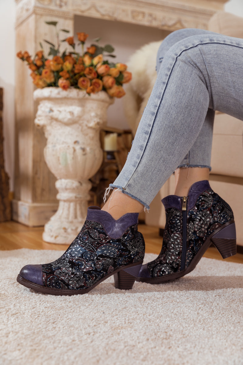 Soffia | Galaxy Paisley Embossed Leather Ankle Boot