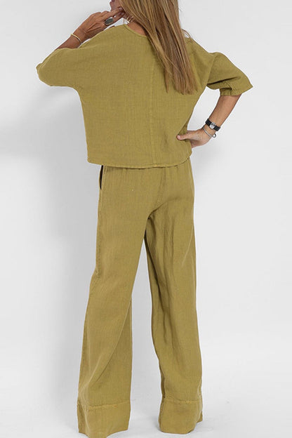 Color Half Sleeve Cotton Shirt Pants Set