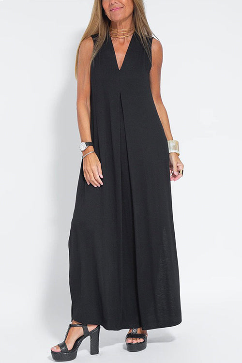 Sleeveless V Neck Side Split Maxi Dress