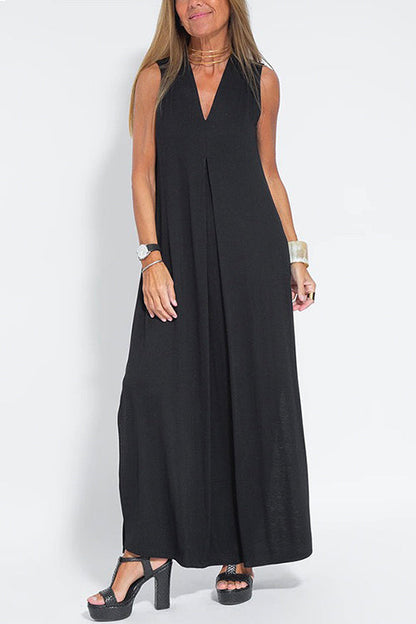 Sleeveless V Neck Side Split Maxi Dress