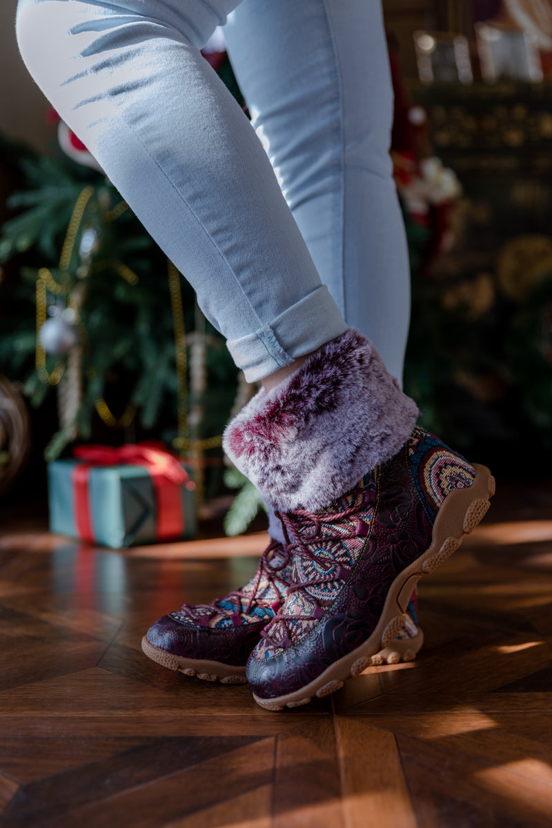 Soffia | Ankle Fur Lace Up Leather Combat Boot