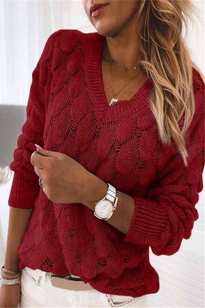 Loose V-neck Feather Color Sweater(5 Colors)