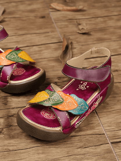 Soffia | Genuine Leather Applique Platform Ankle Strap Sandal