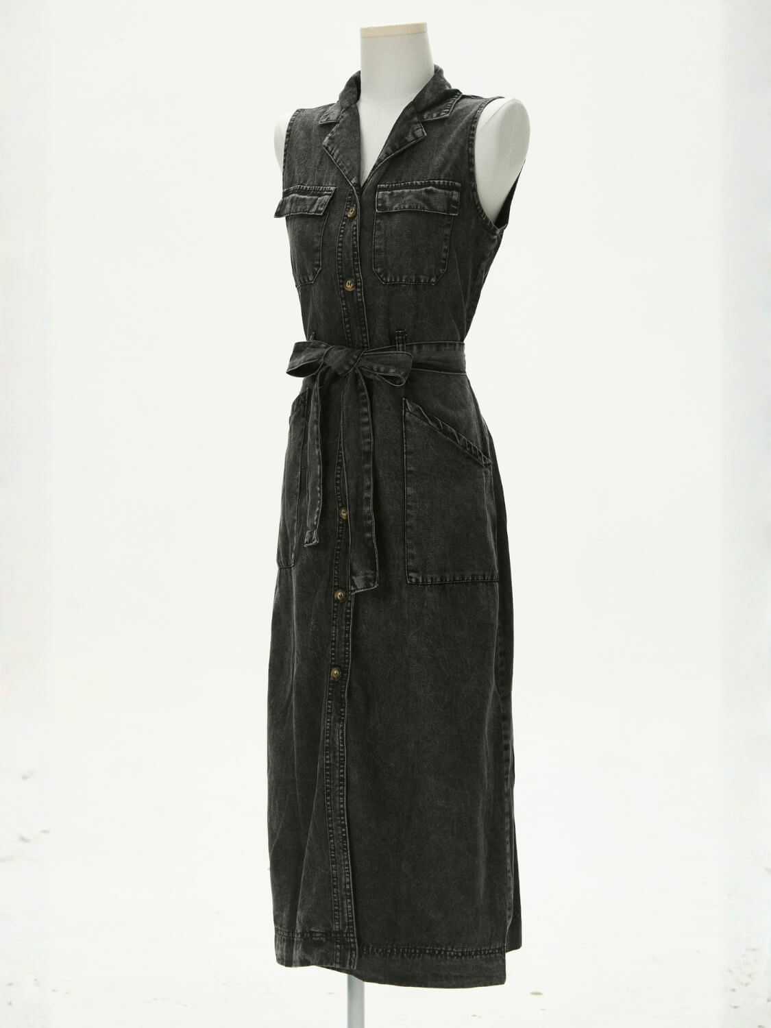 Timko Waist Tie Denim Mini Dress - Black