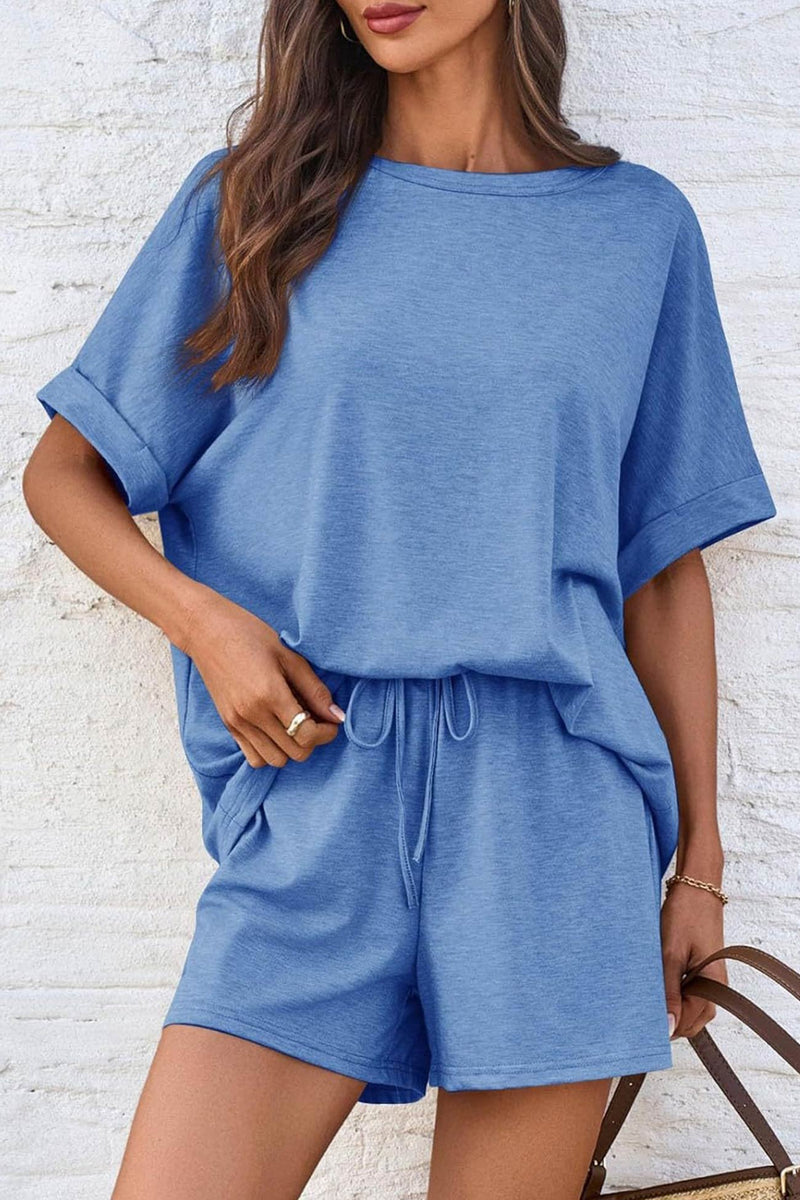 Color Bat Sleeve T-shirt Shorts Set