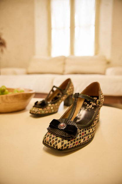 Soffia | Kaylum Diamond Print T-strap Pump
