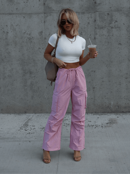 Arnie Nylon Cargo Pants - Pink