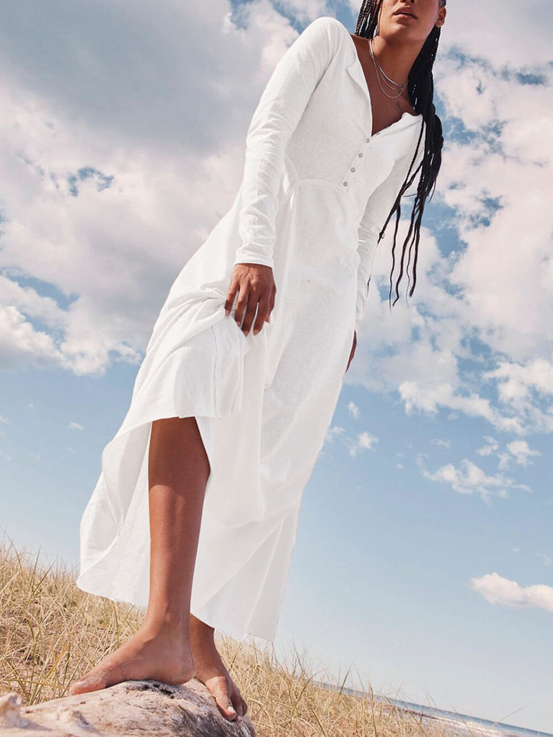 Color Button Maxi Dress