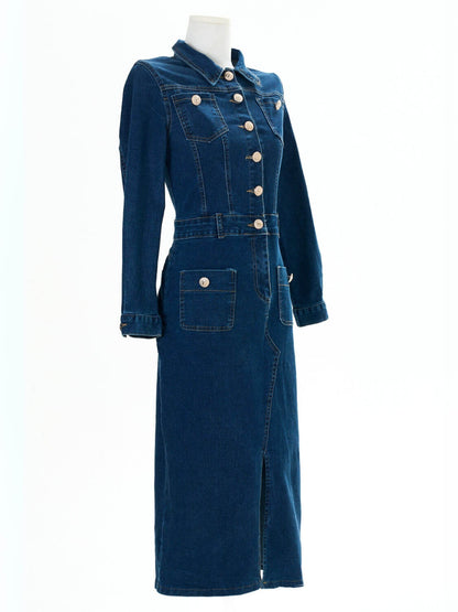 Country Roads Denim Midi Dress - Blue