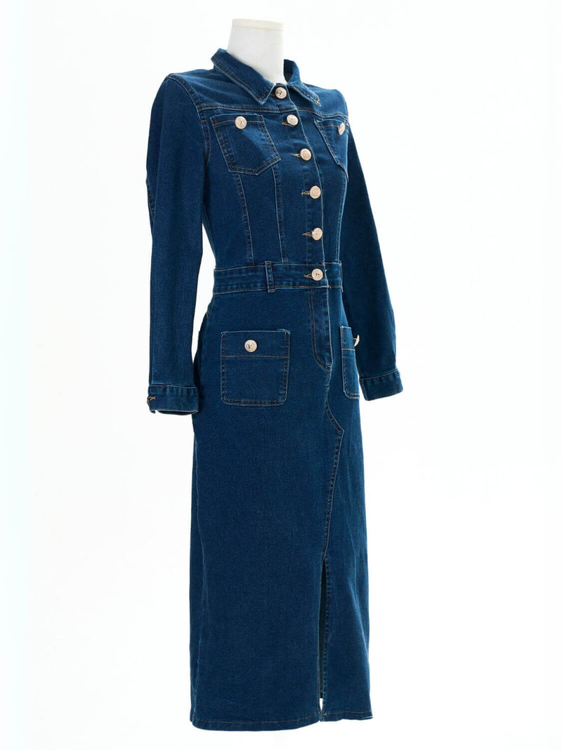 Country Roads Denim Midi Dress - Blue