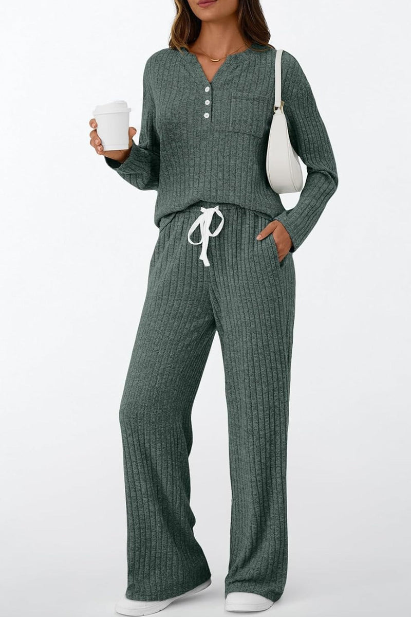 Ribbed Pitted Brushed Two Piece Pants Set