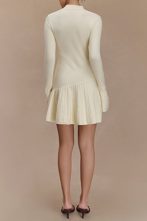 Mockneck Bell Sleeves Ruffle Mini Sweater Dress