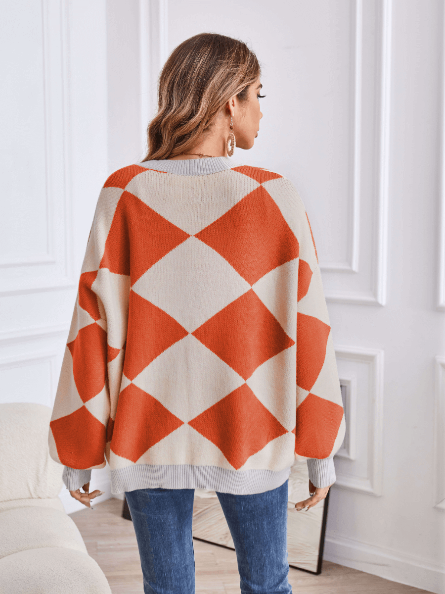 Boyfriend Pocketed Knit Cardigan - Orange