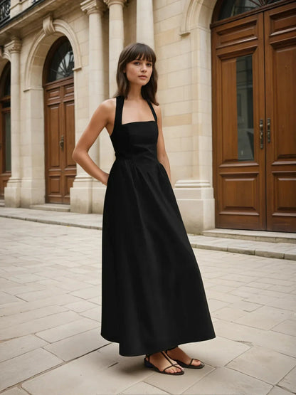 Simple and Cotton & Linen Halter a Line Long Dress