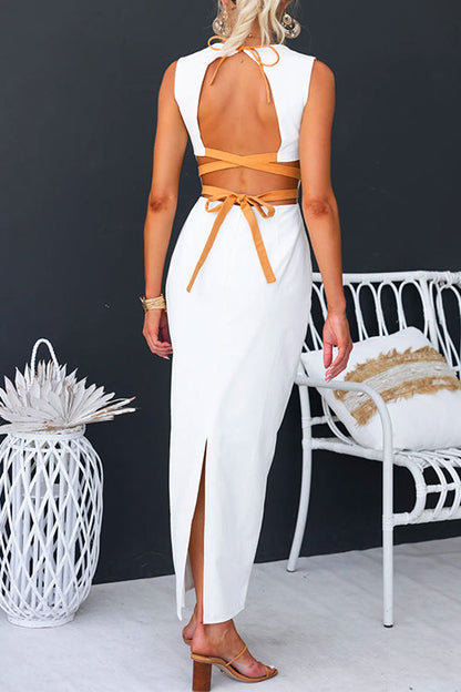 Sleeveless Open Back Slit Maxi Dress