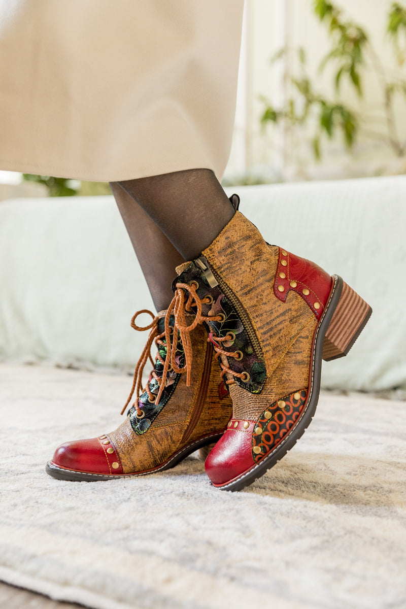 Soffia | Studded Lace Up Leather Ankle Boot