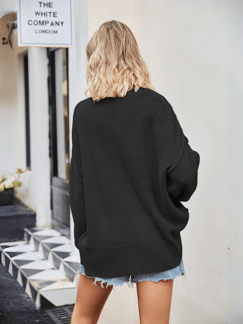 Hughes Heart Neck Knit Sweater - Black