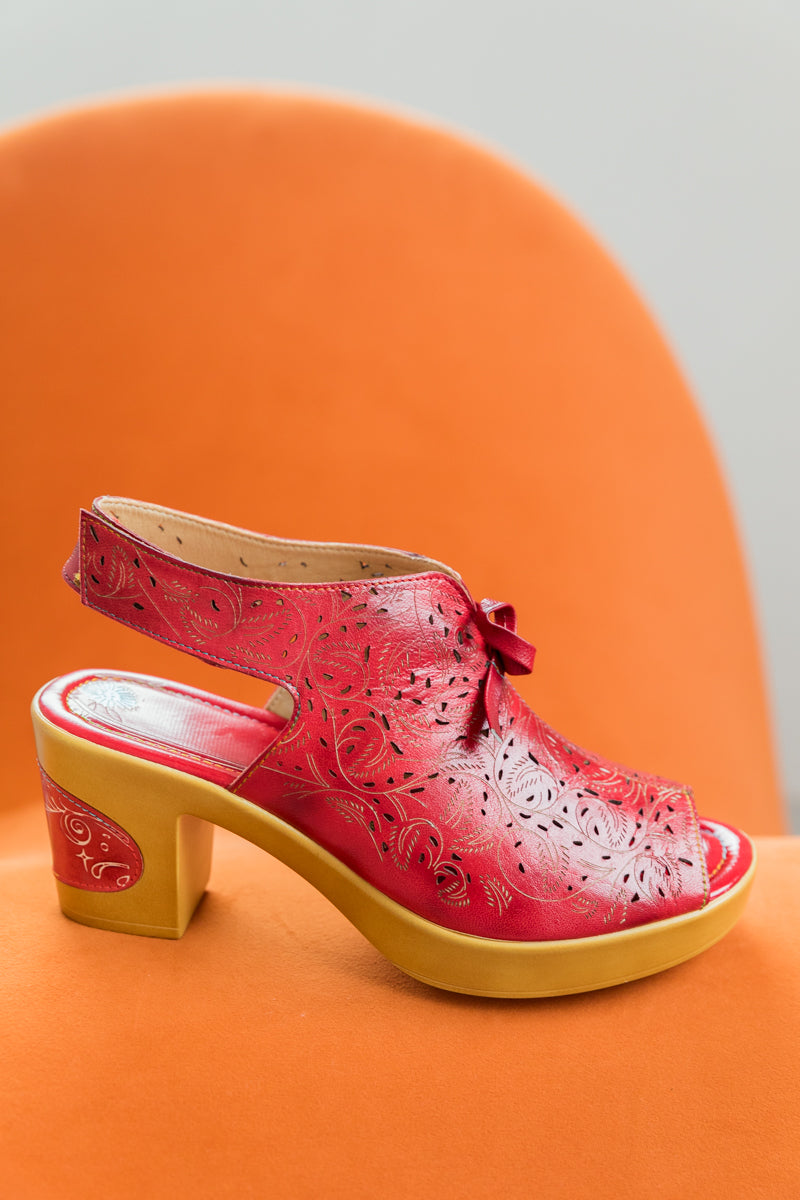Soffia | Red Perforated Genuine Leather Sandal