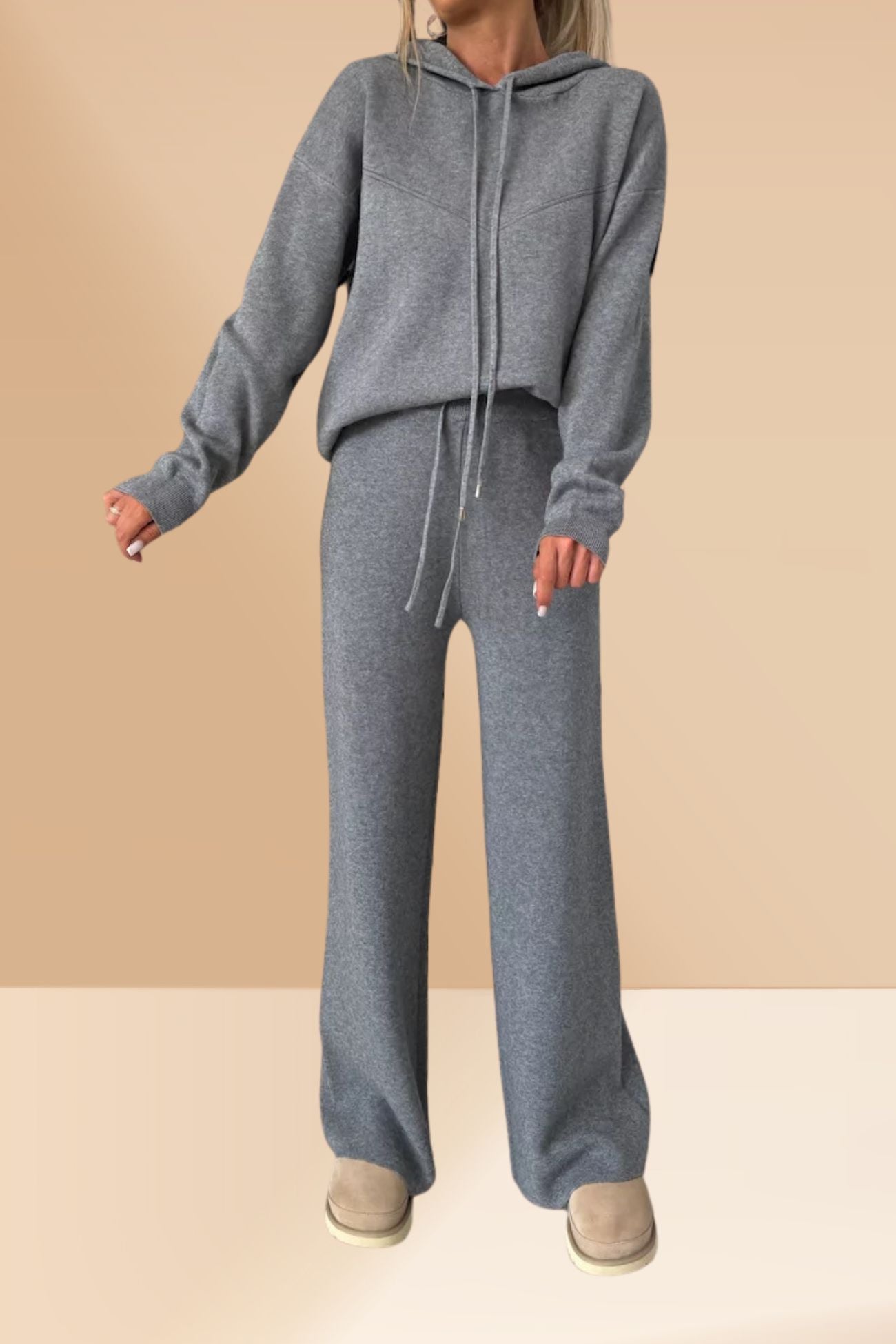 Color Hooded Sweatshirt Wide-leg Outfit Set