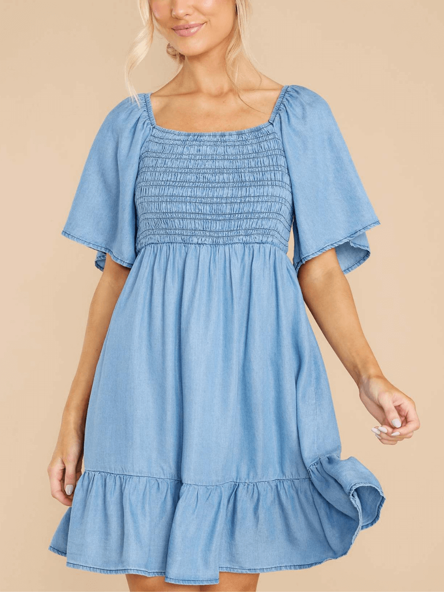Jamie Bow-tiered Denim Mini Dress