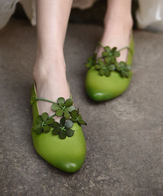 Splicing Flat Shoes Pointed Toe Green Cowhide Leather