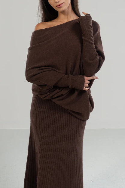 Color Round Neck Long Sleeve Loose Knitted Sweater