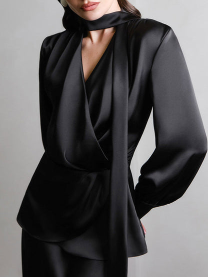 V-neck Tie Slim Fit Blouse