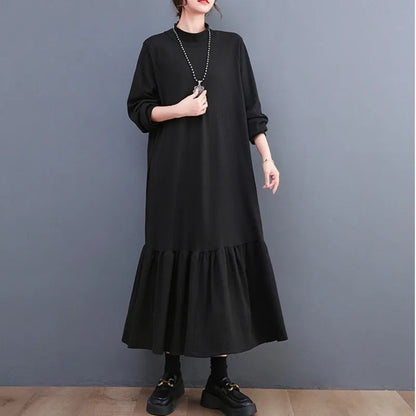 Dressbetty - Winter Loose Split Joint Long Sweatshirt Midi Dress