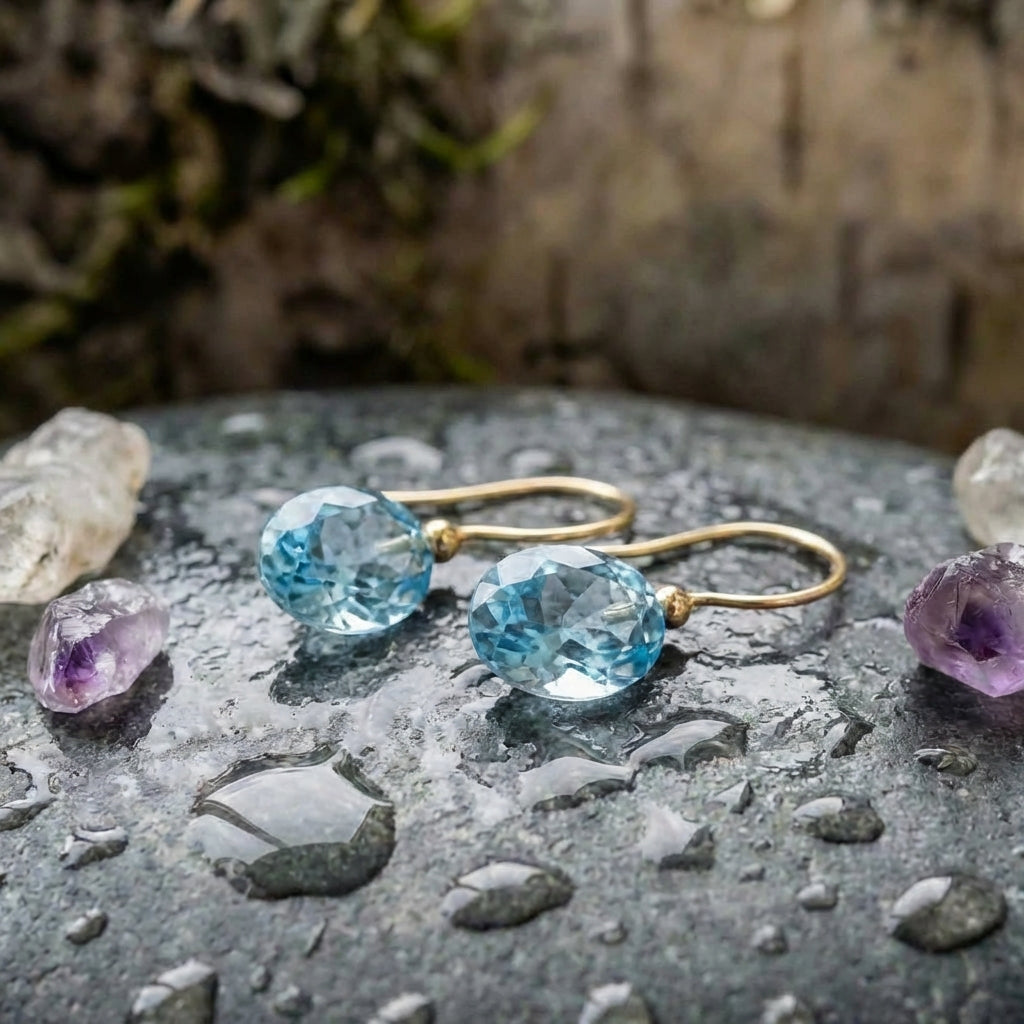 Vintage Rounded Glass Blue Earrings