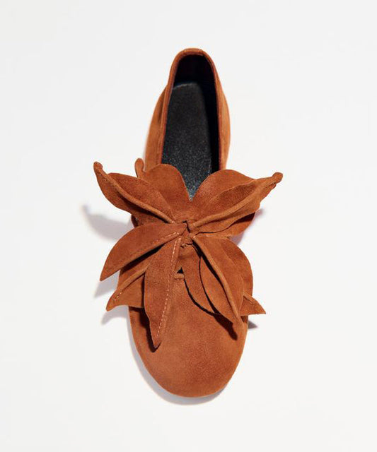 French Orange Suede Splicing Flats