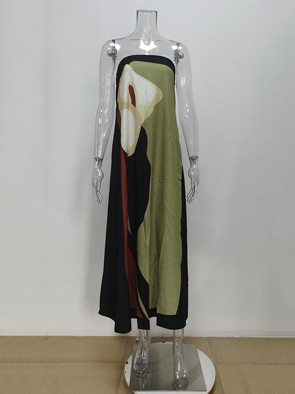 Loose Printed Split-joint Tube Maxi Dresses