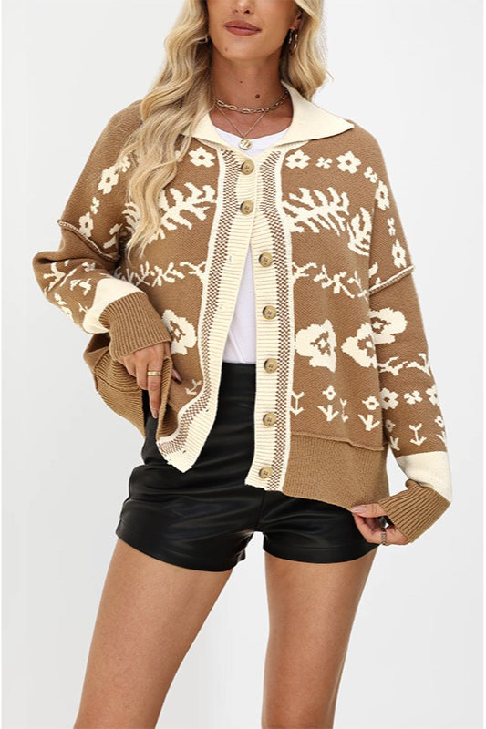 Square Collar Button Loose Knit Cardigan